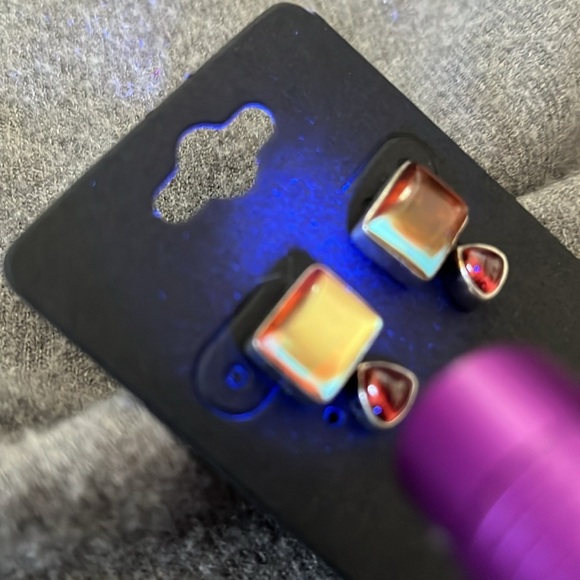 Vintage LB Sterling Amber & Garnet Earrings - Picture 2 of 8